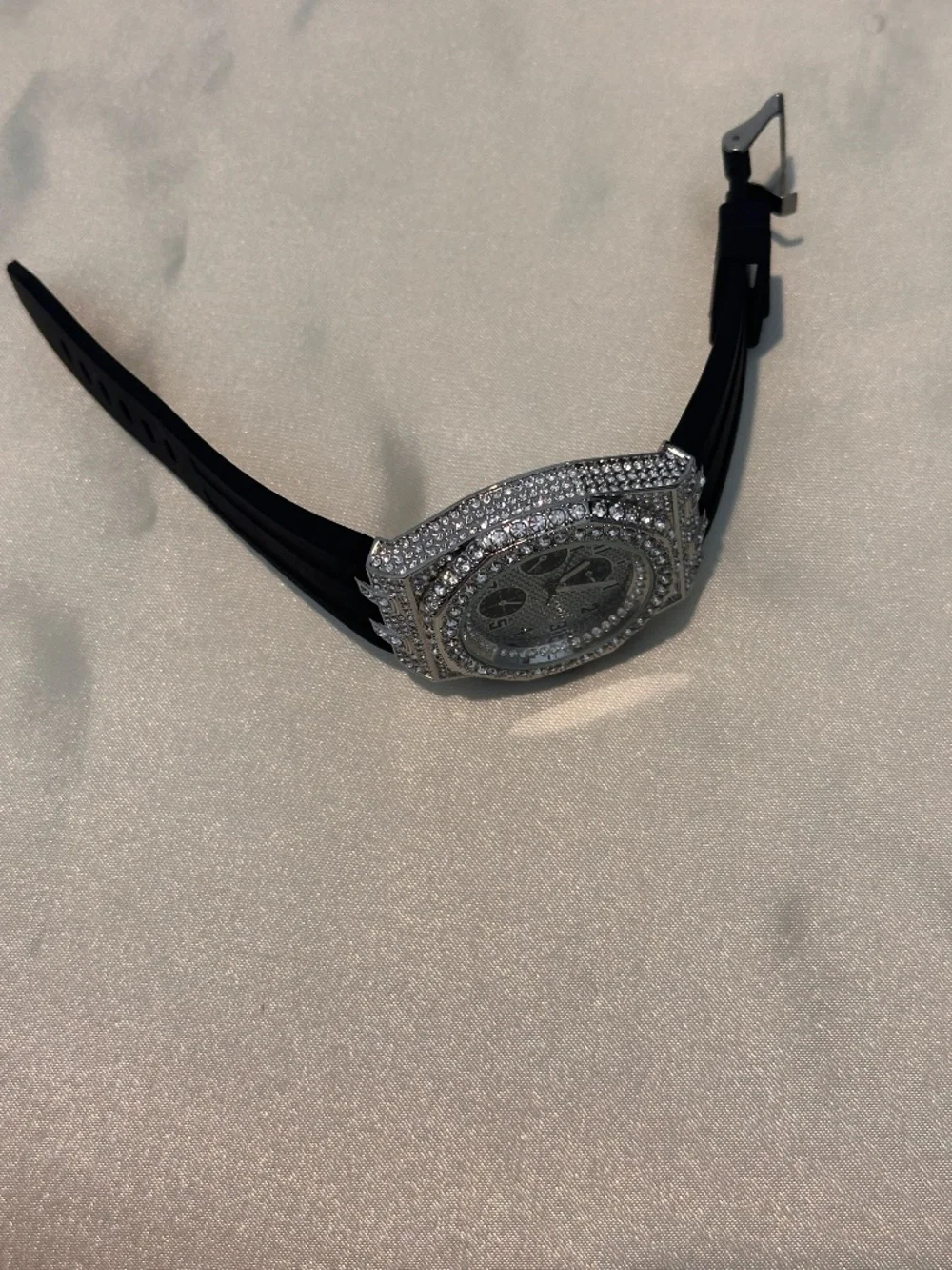 Ice Star Rhinestone Statement Watch Black Silicone Band Working